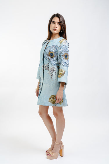 BLAZER CON DETALLES DE ROSAS CON PEDRERIA ROSA/AZUL