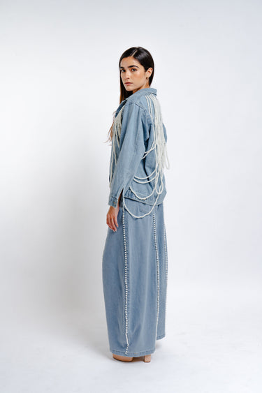 CONJUNTO MEZCLILLA CON PERLAS