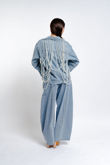 CONJUNTO MEZCLILLA CON PERLAS