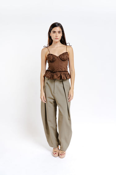 PANTALON NEGRO Y VERDE CORTE GLOBO