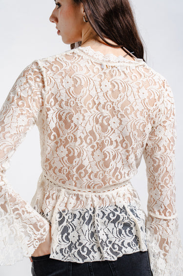 BLUSA MANGA LARGA ENCAJE HUESO