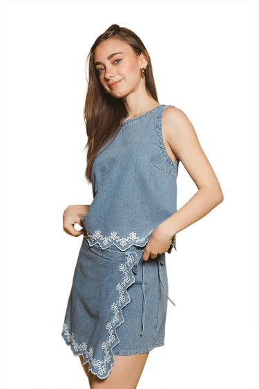 EYELET DENIM CO-ORD