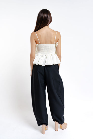 PANTALON NEGRO Y VERDE CORTE GLOBO