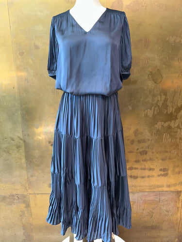 PLEATED SATIN MAXI DRESS