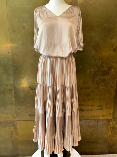 PLEATED SATIN MAXI DRESS
