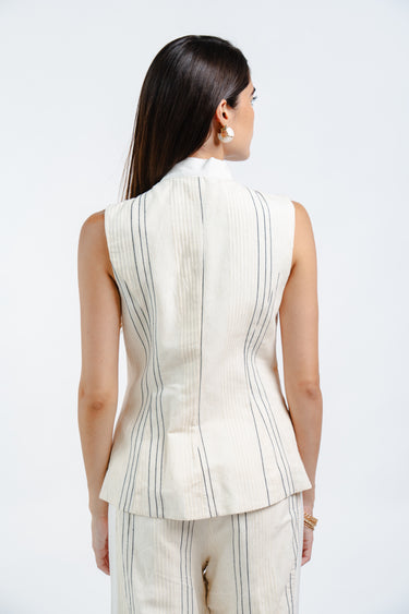 CONJUNTO DE LINO SIN MANGAS CON RAYAS