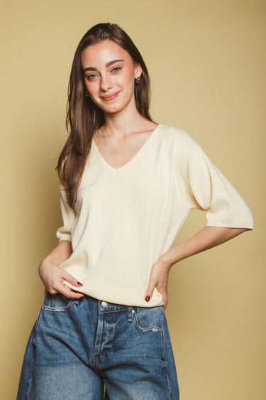 V-NECK SLEEVE SWEATER TOP