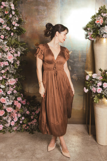 PLEATED BROWN DRESS
