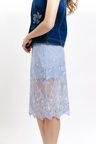 FALDA MIDI DE LENTEJUELA AZUL PÁLIDO