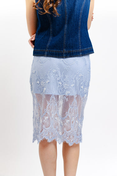 FALDA MIDI DE LENTEJUELA AZUL PÁLIDO